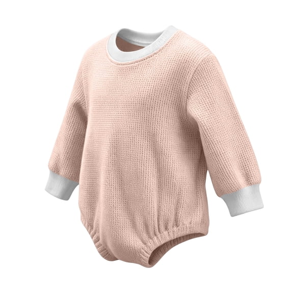 WRKEKC Toddler Bodysuit Solid Color Long Sleeve Round Neck Romper Onesie Fall Winter Comfort Wear for 0-24 Months