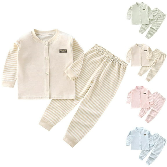 WRKEKC Toddler Fall Outfits for Girls Boys 0-3 Years Solid Color and Stripe Print Cardigan Top with Pants Two Piece Warm Cozy Winter Set