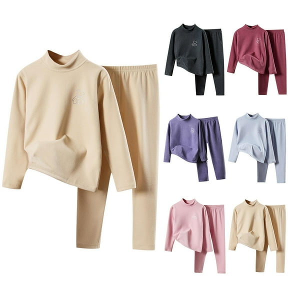 WRKEKC Toddler Fall Outfits for Girls Boys 1-14 Years Bear Print Non-Bone Double-sided Brushed Top and Pants Two Piece Warm Winter Set