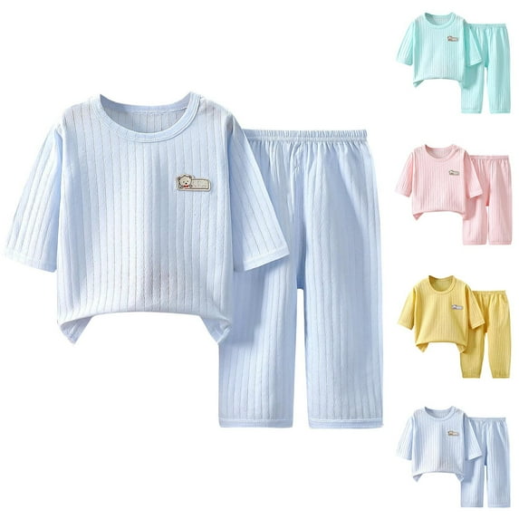 WRKEKC Toddler Fall Outfits for Girls Boys 1-6 Years Ribbed 3/4 Sleeve Solid Color Round Neck Top and Pants Loungewear Set