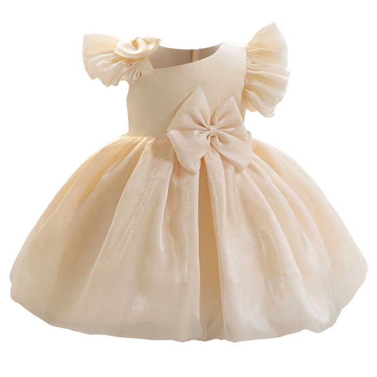 Wrkekc Toddler Girls Formal Dress Ruffle Sleeve Satin Puff Dress with Bow & Back Zipper Party Dress for Girls 12 Months-5 Years, Toddler Girl's, Size