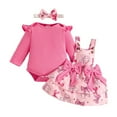 thumbnail image 1 of WRKEKC Toddler Girls Winter Outfits Plaid Print Bow Decor Suspender Skirt Set with Ruffle Long Sleeve Ribbed Bodysuit and Headband 3 Piece Set for Babies 0 - 18 Months, 1 of 9