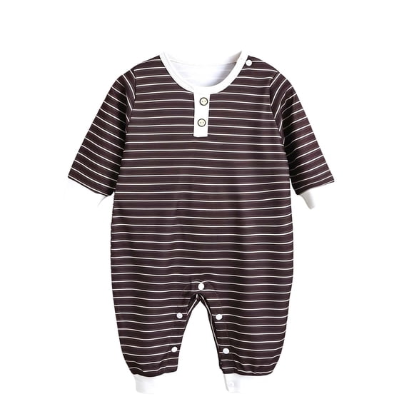 WRKEKC Toddler Jumpsuit Long Sleeve Round Neck Striped Snap Bottom Bodysuit For Everyday Wear 0‑18 Months