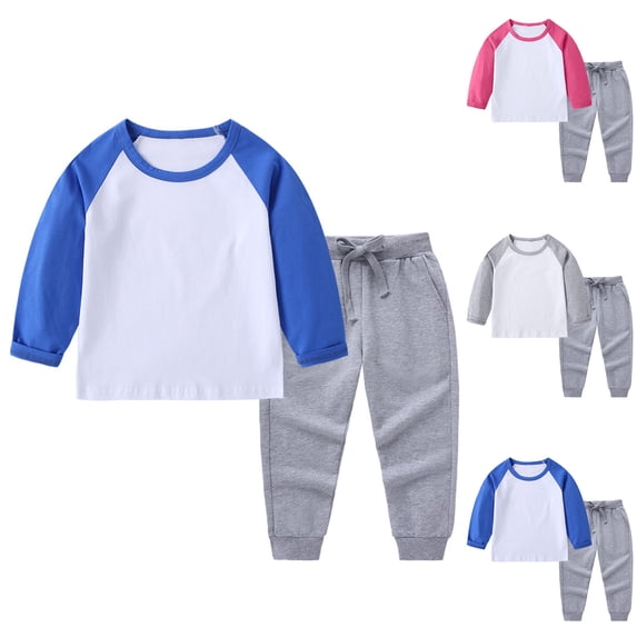 WRKEKC Toddler Kids Boys and Girls Fall Winter Casual Outfits 2-Piece Color Block Raglan Sleeve Long-Sleeve Top and Drawstring-Waist Jogger Pants Set 12Months-11Years