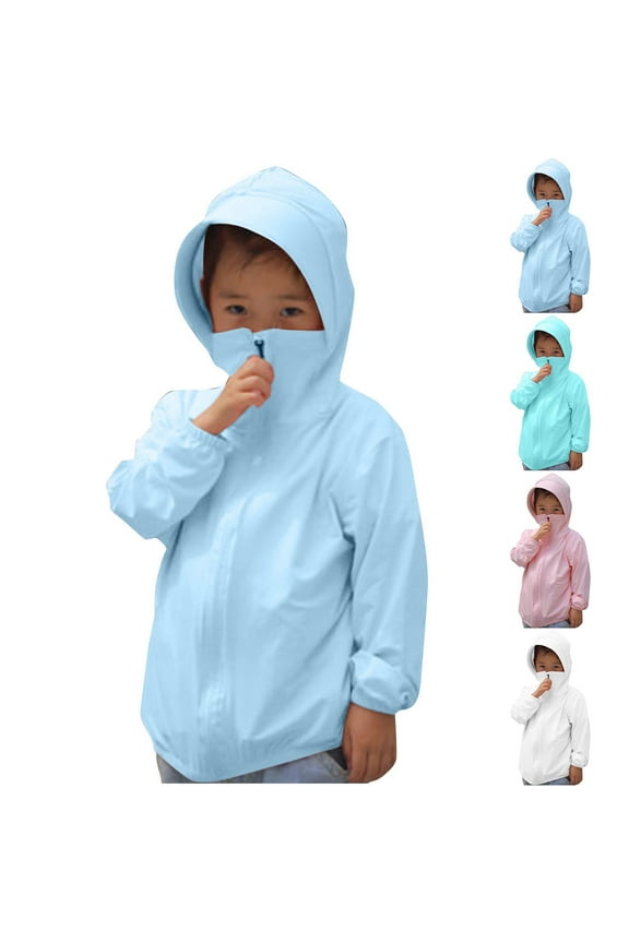 Toddler Kids Sun Protection Hooded Jacket with Face Covering Lightweight Coat for 2-15 Years Infants Boys Girls Spring Summer Outdoor Beach Outerwear