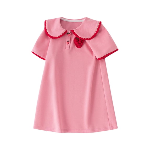 WRKEKC Toddler Summer Dress Short Sleeve Turn Down Collar Solid Color Soft Breathable Comfortable Cotton Fabric Stylish 1-12 Years