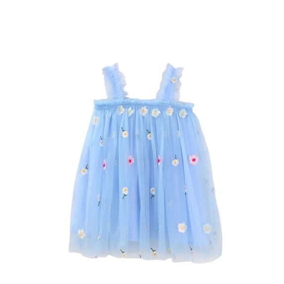 WRKEKC Toddler Summer Dress Sleeveless Round Neck Solid Color Tulle Embroidered Soft Breathable Comfortable Daily 1-7 Years