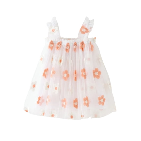 WRKEKC Toddler Summer Dress Sleeveless Round Neck Solid Color Tulle Embroidered Soft Breathable Comfortable Daily 1-7 Years