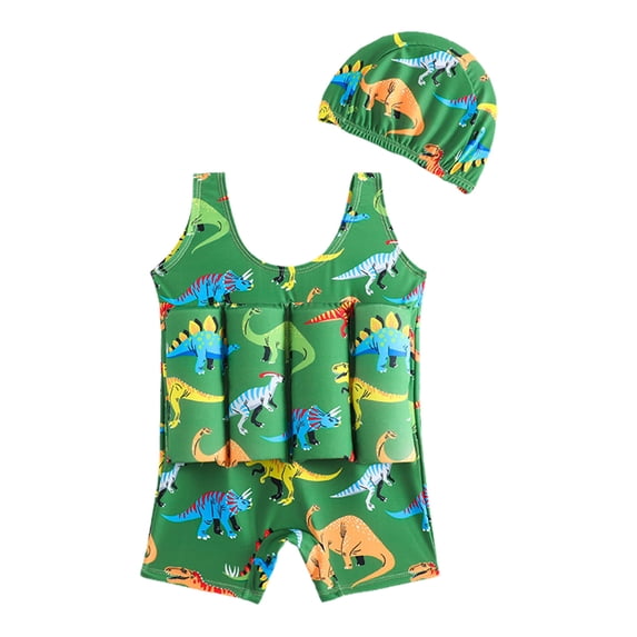 WRKEKC Toddler Swimsuit Girl One Piece Floral Print Tank Style with Built in Floaties Arm Rings Sun Safe 1-5 Years