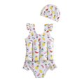 thumbnail image 1 of WRKEKC Toddler Swimsuit Girl One Piece Floral Print Tank Style with Built in Floaties Arm Rings Sun Safe 1-5 Years, 1 of 4