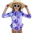 thumbnail image 1 of WRKEKC Toddler Swimsuit Girl One Piece Printed Long Sleeve Rash Guard Sun Protection Swimwear 1-6 Years, 1 of 7