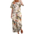 thumbnail image 1 of WRKEKC Two Piece Sets for Women, Casual Outfits for Women, Ladies' Casual Linen Boho Floral Print Short Sleeve Shirt and Wide Leg Pants 2 Piece Outfits Sets, 1 of 4