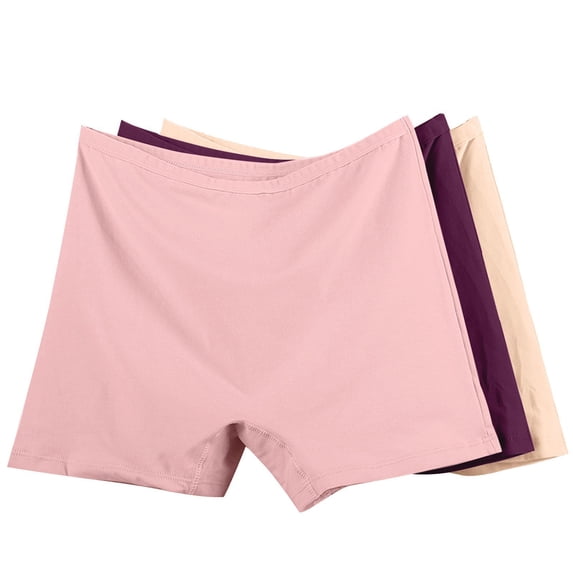 WRKEKC Underwear Women Pack 3 PC Plus Size Solid Color High Waist Leak Proof Cotton Short Flat Leg Briefs (XL - 6XL)