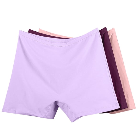 WRKEKC Underwear Women Pack 3 PC Plus Size Solid Color High Waist Leak Proof Cotton Short Flat Leg Briefs (XL - 6XL)