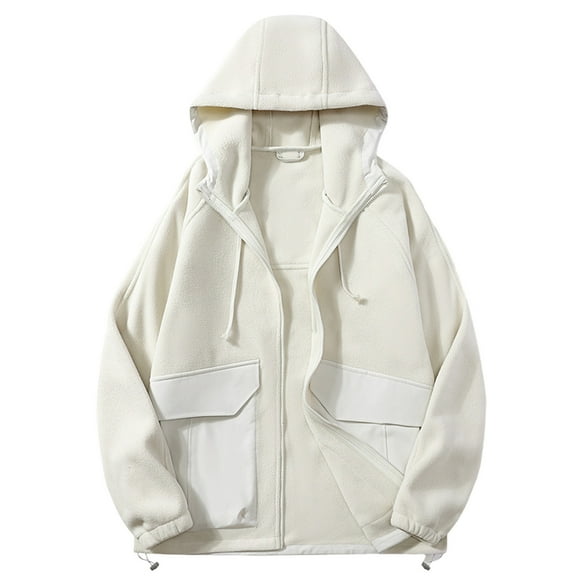 WRKEKC Unisex Fleece Jacket Solid Color Long Sleeve Hooded Soft Warm Versatile Regular Fit Casual Daily Wear Outerwear for Men and Women