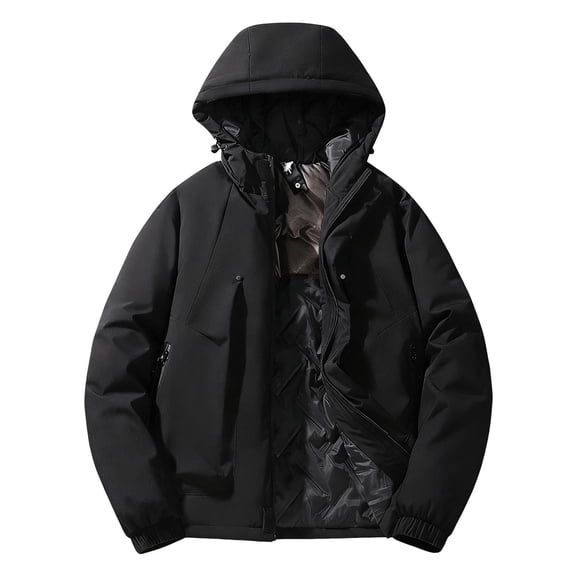 WRKEKC Unisex Winter Cotton Jackets Solid Color Thickened Pocketed Zip Hooded Jacket with Graphene Lining Men Warm Outdoor Outerwear