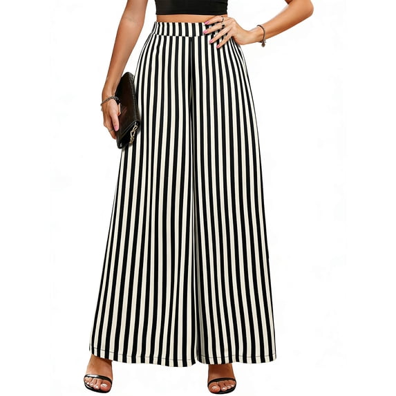 WRKEKC Wide Leg Pants for Women Elastic Waist Abstract Print Loose Fit Casual Trousers for Summer and Daily Outfits
