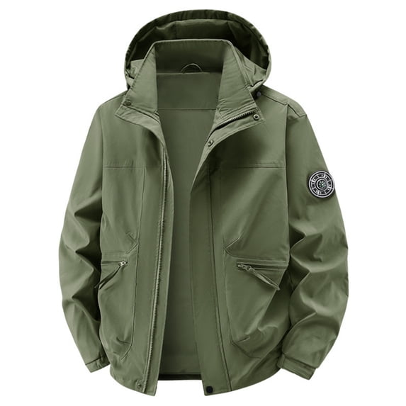 WRKEKC Windbreaker Jackets for Men Detachable Hood Long Sleeve Zip-Up Outerwear With Zipper Pockets for Hiking and Cycling
