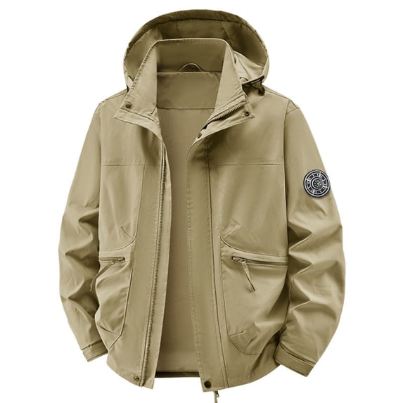 WRKEKC Windbreaker Jackets for Men Detachable Hood Long Sleeve Zip-Up Outerwear With Zipper Pockets for Hiking and Cycling