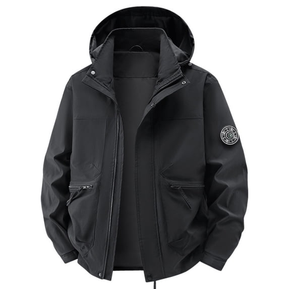 WRKEKC Windbreaker Jackets for Men Detachable Hood Long Sleeve Zip-Up Outerwear With Zipper Pockets for Hiking and Cycling