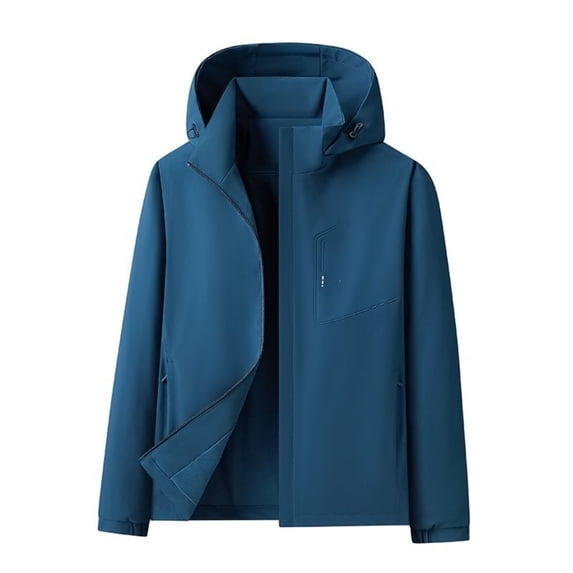 WRKEKC Windbreaker Jackets for Men Hooded Long Sleeve Zip-Up Fleece Lined Outerwear With Zipper Pockets for Hiking Trips