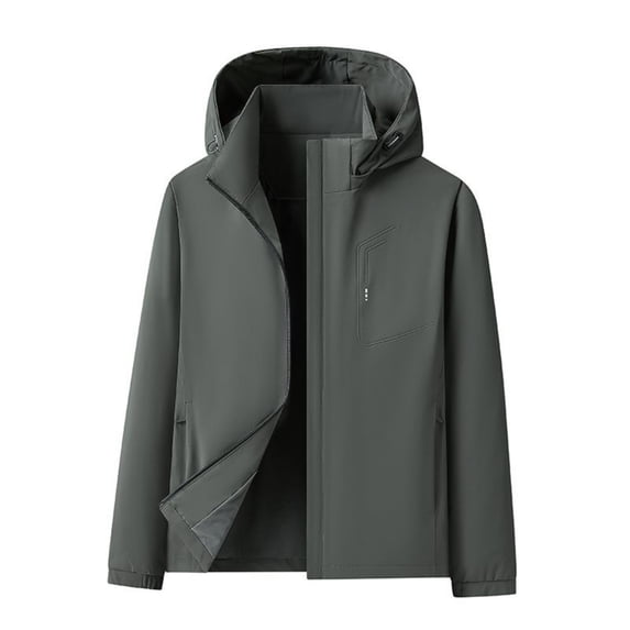 WRKEKC Windbreaker Jackets for Men Hooded Long Sleeve Zip-Up Fleece Lined Outerwear With Zipper Pockets for Hiking Trips