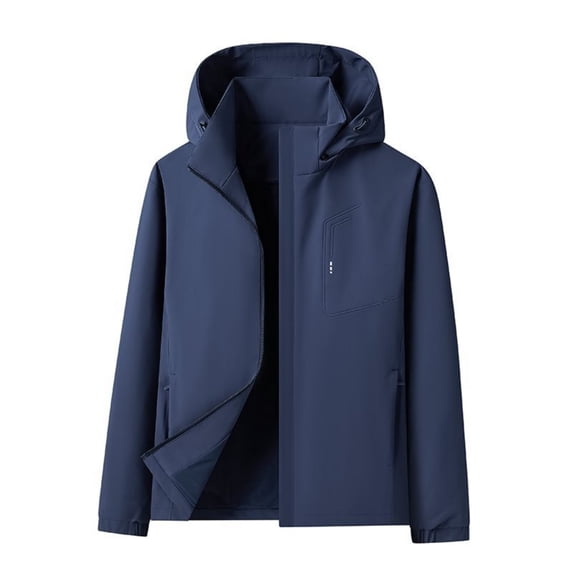 WRKEKC Windbreaker Jackets for Men Hooded Long Sleeve Zip-Up Fleece Lined Outerwear With Zipper Pockets for Hiking Trips