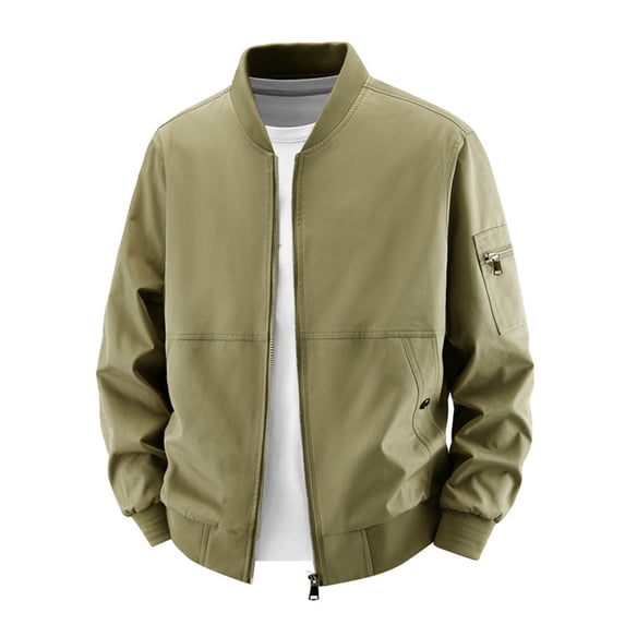 WRKEKC Windbreaker Jackets for Men Rib Collar Long Sleeve Zip-Up Outerwear With Side Pockets for Everyday Casual Occasions