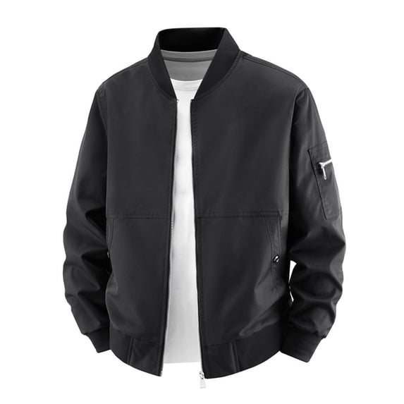 WRKEKC Windbreaker Jackets for Men Rib Collar Long Sleeve Zip-Up Outerwear With Side Pockets for Everyday Casual Occasions