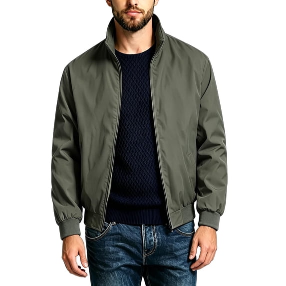 WRKEKC Windbreaker Jackets for Men Stand Collar Long Sleeve Zip-Up Bomber Outerwear Solid Plain Design for Everyday Outdoor Occasions