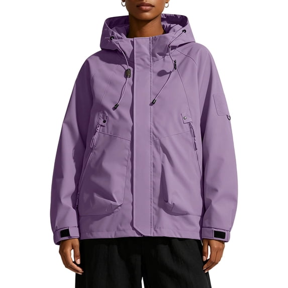 WRKEKC Windbreaker Jackets for Women Hooded Long Sleeve Zip Up Waterproof Windproof Outdoor Casual Coat with Pockets