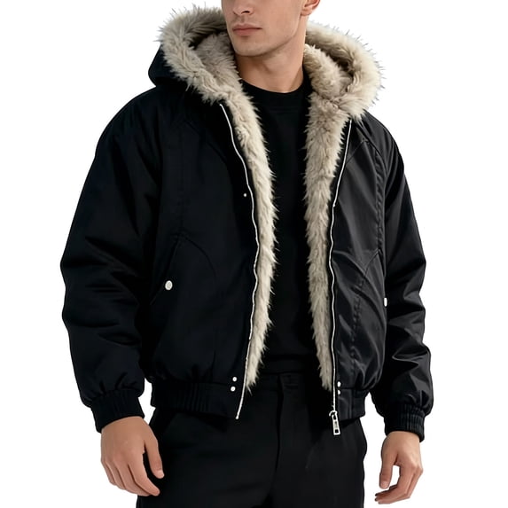 WRKEKC Winter Coats for Men Hooded Outerwear with Plush Lining Zip Up Windproof Warm Coat for Outdoor Daily Cold Weather