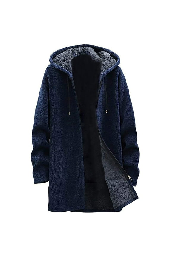 Winter Coats for Men Solid Color Chenille Hooded Trench Coat Mid Length Long Sleeve Casual Jacket for Men