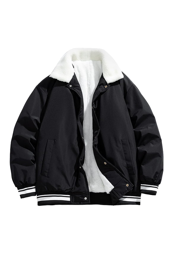 Winter Coats for Men Solid Color Layered-Look Thickened Cotton Jacket Versatile Long Sleeve Cotton-Padded Men's Outerwear