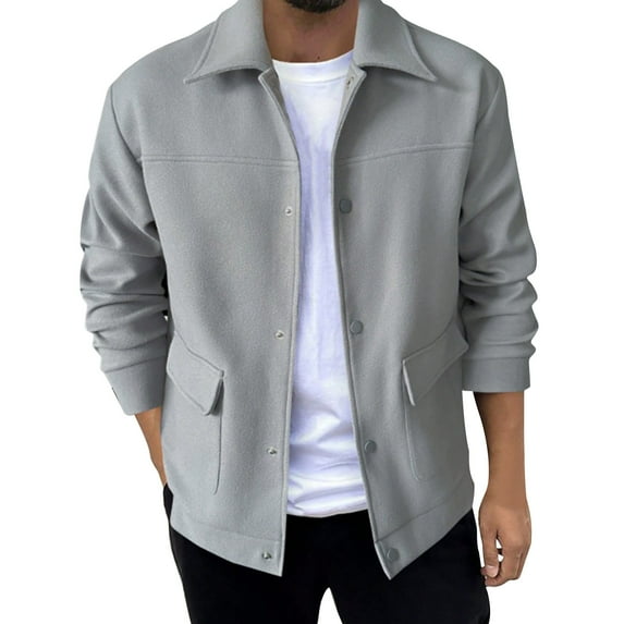 WRKEKC Winter Coats for Men Solid Color Long Sleeve Lapel Wool Blend Button No Hood Casual Outerwear Jacket for Fall and Winter