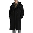 thumbnail image 1 of WRKEKC Winter Coats for Men Solid Color Wool Mid Length Horn Button Hooded Long Sleeve Trench Coat Casual Daily Use, 1 of 7