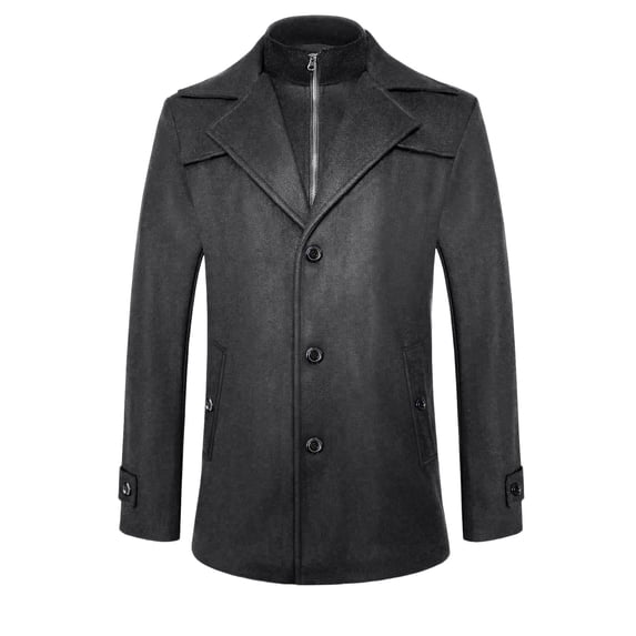 WRKEKC Winter Coats for Men Zip Wool Coat Fake Two Piece Solid Collarless Long Sleeve Outerwear Jacket Coat