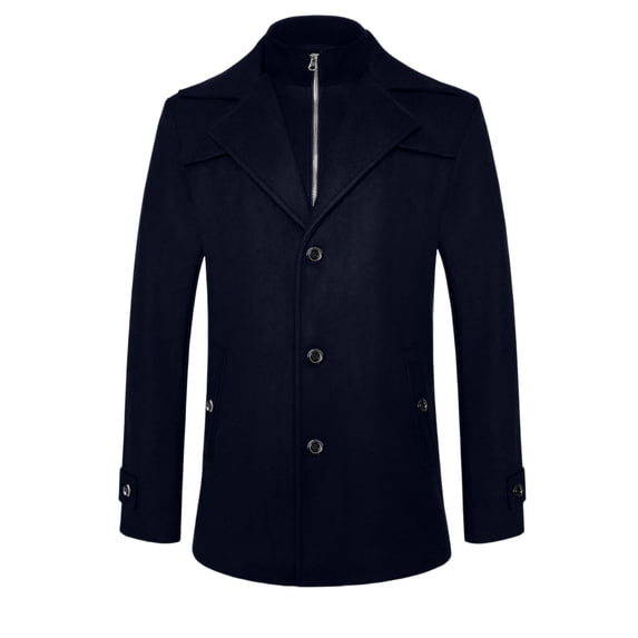 WRKEKC Winter Coats for Men Zip Wool Coat Fake Two Piece Solid Collarless Long Sleeve Outerwear Jacket Coat