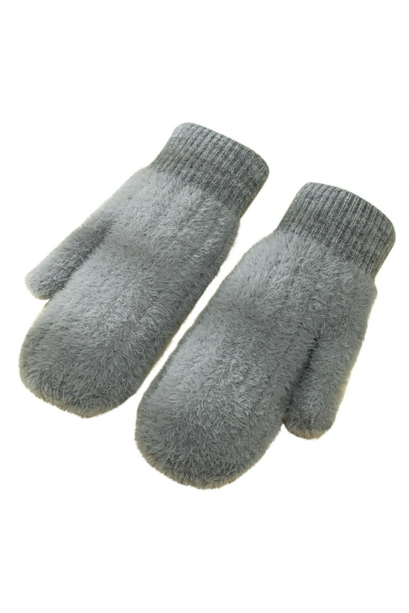 Winter Gloves Unisex Fuzzy Knitted Full Finger Fleece Lined Gloves for Men and Women Outdoor Windproof Warm Thick Adult Mitten Wear