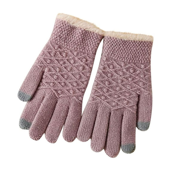 WRKEKC Winter Gloves for Women Fleece Lined Thickened Solid Color Touchscreen Mid Length Knit Jacquard Gloves Warm for Winter Outdoor Activities and Daily Wear
