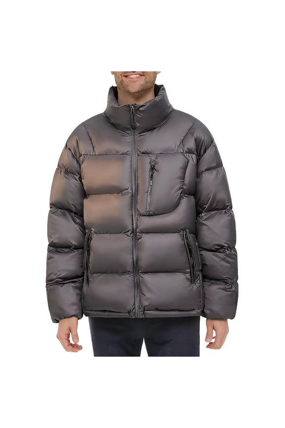 Winter Jackets for Men Casual Quilted Solid Color Stand Collar Long Sleeve Cotton Jacket Sporty Style