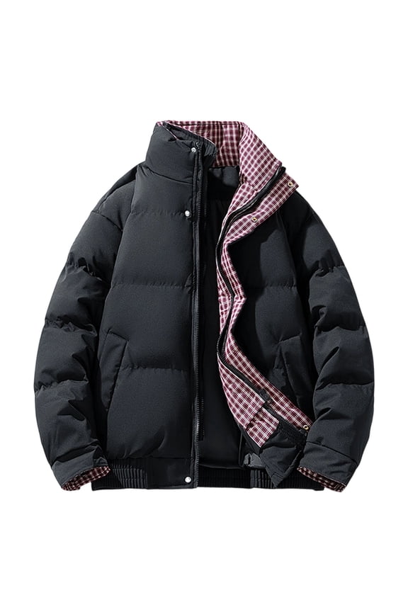 Winter Jackets for Men Casual Solid Color Stand Collar Quilted Long Sleeve Cotton Jacket Warm Outdoor Wear