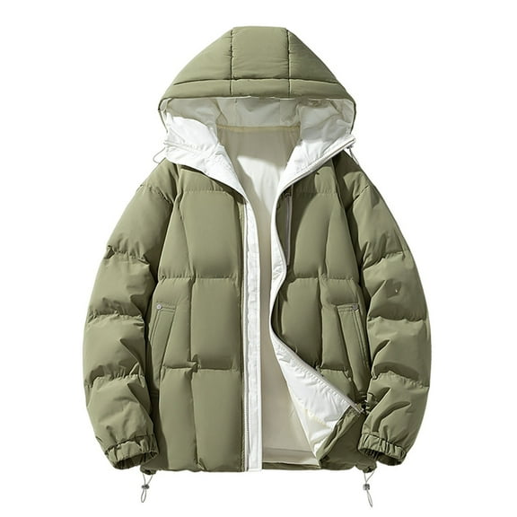 WRKEKC Winter Jackets for Men Quilted Solid Color Zip Up Hooded Casual Sweatshirt Jacket Long Sleeve Casual Outerwear