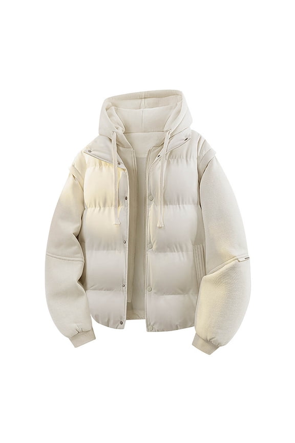Winter Jackets for Men Solid Color Layered Look Vest Stand Collar Zipper Pocket Cotton Jacket Long Sleeve Casual Wear