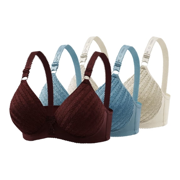 WRKEKC Wireless Bras for Women 3 Packs Set BC Cup Lace Embroidery Back Closure Adjustable Strap Thin Breathable Comfort