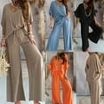 thumbnail image 1 of WRKEKC Women Outfits Sets, Womens Sets 2 Piece Outfits, Ladies' Casual Summer Trendy Solid Color Short Sleeve Tops and Loose Wide Leg Pants Trousers Two-Piece Suits, 1 of 7