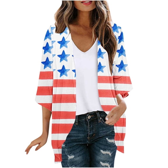 WRKEKC Women's Retro Printed Open Front Cardigan Boho Style Printed Casual Top for Women Spring Fall Trendy Versatile Daily Wear Outfits