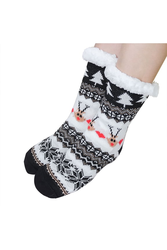 Women's Christmas Winter Socks Snowflake Print Fuzzy Warm Home Sleep Socks for Holiday Season Comfort and Style