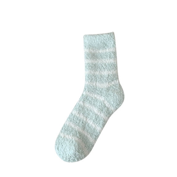WRKEKC Women's Crew Warm Socks Winter Striped Fleece Lined Mid Calf Socks for Sleep and Home Cold Weather Warmth