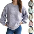thumbnail image 1 of WRKEKC Women's Fall and Winter Solid Color Knit Sweater Long Sleeve Crewneck Casual Sweaters, 1 of 6